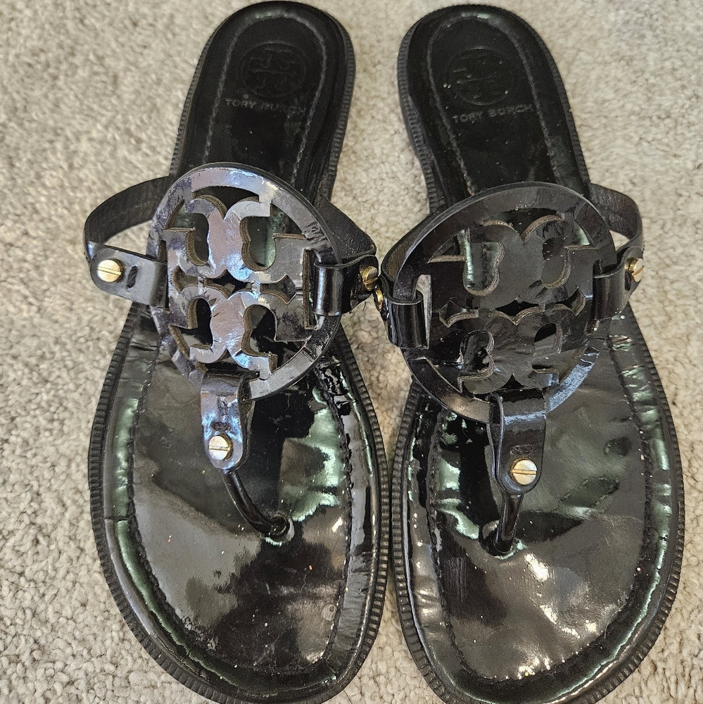 Tory Burch Miller thong sandals black leather